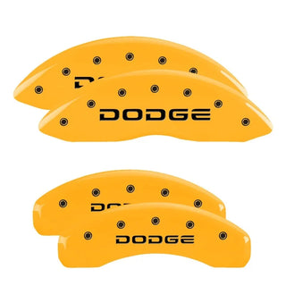 MGP Caliper Covers (FRONT AND REAR): Dodge Durango (07-09) / Dodge Ram 1500 (06-10) w/ Yellow Finish, Black Characters, RAM Logo