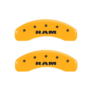 MGP Caliper Covers (FRONT AND REAR): Dodge Durango (07-09) / Dodge Ram 1500 (06-10) w/ Yellow Finish, Black Characters, RAM Logo