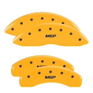 MGP Caliper Covers (FRONT AND REAR): Dodge Durango (07-09) / Ram 1500 (06-10) w/ Yellow Finish, Black Characters, RAMHEAD Logo