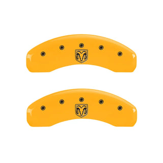 MGP Caliper Covers (FRONT AND REAR): Dodge Durango (07-09) / Ram 1500 (06-10) w/ Yellow Finish, Black Characters, RAMHEAD Logo