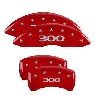 MGP Caliper Covers (FRONT AND REAR): Chrysler 300 (2005-2010) w/ Red Finish, Silver Characters, 300 Logo