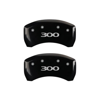 MGP Caliper Covers (FRONT AND REAR): Chrysler 300 (2005-2010) w/ Black Finish, Silver Characters, 300 Logo