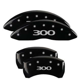 MGP Caliper Covers (FRONT AND REAR): Chrysler 300 (2005-2010) w/ Black Finish, Silver Characters, 300 Logo