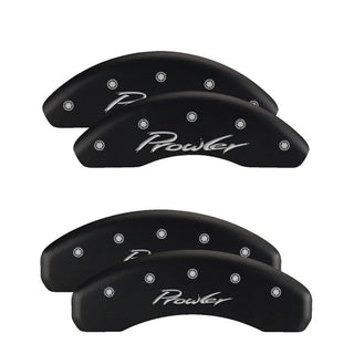 MGP Caliper Covers (FRONT AND REAR): Chrysler 300 (2005-2010) w/ Black Finish, Silver Characters, CHRYSLER WING Logo