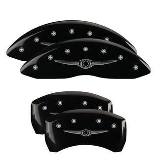 MGP Caliper Covers (FRONT AND REAR): Chrysler 300 (2005-2010) w/ Black Finish, Silver Characters, CHRYSLER WING Logo