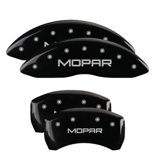MGP Caliper Covers (FRONT AND REAR): Chrysler 300 (2005-2010) w/ Black Finish, Silver Characters, MOPAR Logo