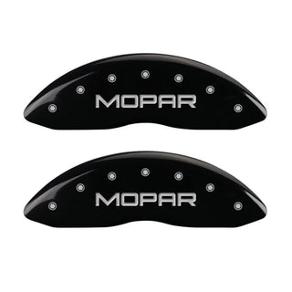 MGP Caliper Covers (FRONT AND REAR): Chrysler 300 (2005-2010) w/ Black Finish, Silver Characters, MOPAR Logo