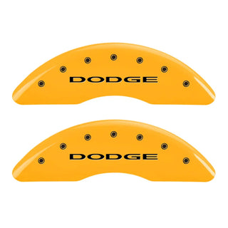 MGP Caliper Covers (FRONT AND REAR): Dodge Ram 2500 / Ram 3500 (2010) w/ Yellow Finish, Black Characters, DODGE Logo