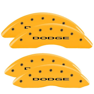 MGP Caliper Covers (FRONT AND REAR): Dodge Ram 2500 / Ram 3500 (2010) w/ Yellow Finish, Black Characters, DODGE Logo