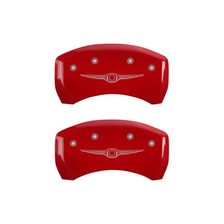 MGP Caliper Covers (FRONT AND REAR): Chrysler 300 (2005-2010) w/ Red Finish, Silver Characters, CHRYSLER WING Logo