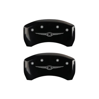 MGP Caliper Covers (FRONT AND REAR): Chrysler 300 (2005-2010) w/ Black Finish, Silver Characters, CHRYSLER WING Logo