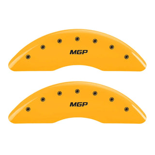 MGP Caliper Covers (FRONT AND REAR): Dodge Ram 2500 / Ram 3500 (2010) w/ Yellow Finish, Black Characters, MGP Logo