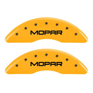 MGP Caliper Covers (FRONT AND REAR): Dodge Ram 2500 / Ram 3500 (2010) w/ Yellow Finish, Black Characters, MOPAR Logo