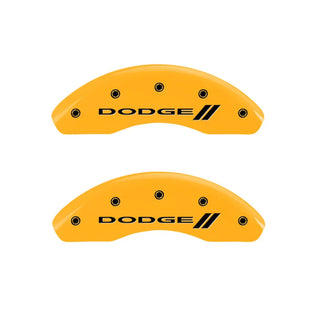 MGP Caliper Covers (FRONT AND REAR): Dodge Neon (03-05) w/ Yellow Finish, Black Characters, DODGE Logo, Stripes
