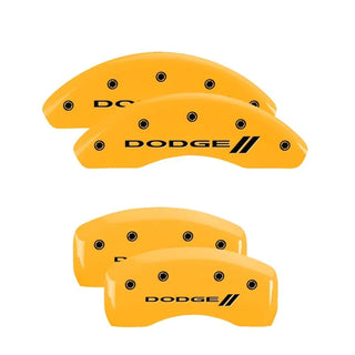 MGP Caliper Covers (FRONT AND REAR): Dodge Neon (03-05) w/ Yellow Finish, Black Characters, DODGE Logo, Stripes