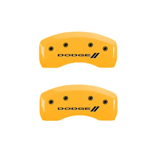 MGP Caliper Covers (FRONT AND REAR): Dodge Neon (03-05) w/ Yellow Finish, Black Characters, DODGE Logo, Stripes