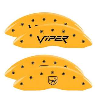 MGP Caliper Covers (FRONT AND REAR): Dodge Viper (2001-2002) w/ Yellow Finish, Black Characters, VIPER Logo, SNAKE Logo