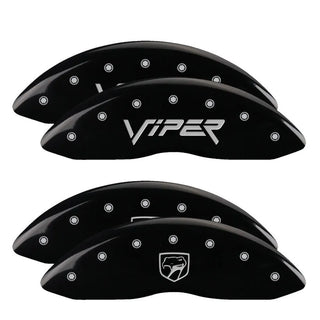 MGP Caliper Covers (FRONT AND REAR): Dodge Viper (2001-2002) w/ Black Finish, Silver Characters, VIPER Logo