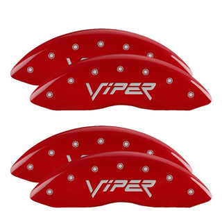 MGP Caliper Covers (FRONT AND REAR): Dodge Viper (2001-2002) w/ Red Finish, Silver Characters, VIPER Logo