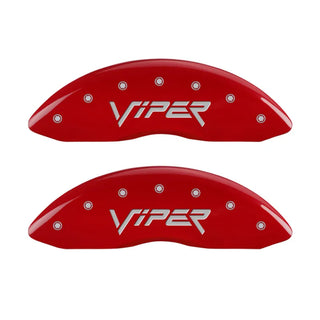 MGP Caliper Covers (FRONT AND REAR): Dodge Viper (2001-2002) w/ Red Finish, Silver Characters, VIPER and SNAKE Logos