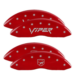 MGP Caliper Covers (FRONT AND REAR): Dodge Viper (2001-2002) w/ Red Finish, Silver Characters, VIPER and SNAKE Logos