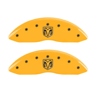 MGP Caliper Covers (FRONT AND REAR): Dodge Neon (2003-2005) w/ Black Finish, Silver Characters, DODGE Logo, With Stripes
