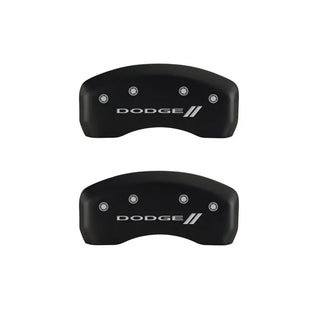 MGP Caliper Covers (FRONT AND REAR): Dodge Neon (2003-2005) w/ Red Finish, Silver Characters, DODGE Logo, With Stripes