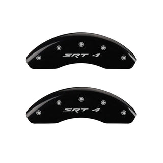 MGP Caliper Covers (FRONT AND REAR): Dodge Neon (2003-2005) w/ Black Finish, Silver Characters, SRT-4 Logo