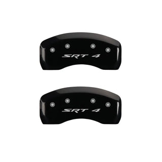 MGP Caliper Covers (FRONT AND REAR): Dodge Neon (2003-2005) w/ Black Finish, Silver Characters, SRT-4 Logo