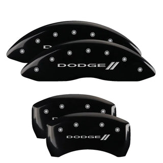 MGP Caliper Covers (F&R): Dodge Challenger / Charger / Magnum (05-10) w/ Black - Silver MOPAR Logo