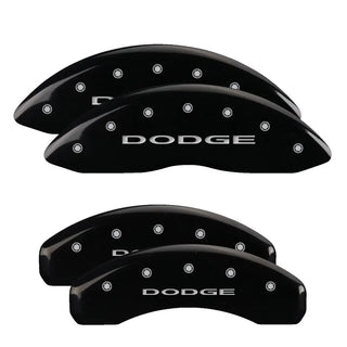 MGP Caliper Covers (FRONT AND REAR): Dodge Durango (07-09) / Ram 1500 (06-10) w/ Black Finish, Silver Characters, DODGE Logo