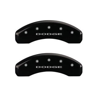 MGP Caliper Covers (FRONT AND REAR): Dodge Durango (07-09) / Ram 1500 (06-10) w/ Black Finish, Silver Characters, DODGE Logo