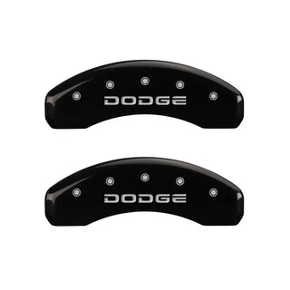 MGP Caliper Covers (FRONT AND REAR): Dodge Durango (07-09) / Ram 1500 (06-10) w/ Black Finish, Silver Characters, DODGE Logo
