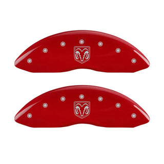 MGP Caliper Covers (FRONT AND REAR): Dodge Durango (07-09) / Ram 1500 (06-10) w/ Red Finish, Silver Characters, RAMHEAD Logo