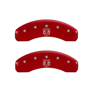 MGP Caliper Covers (FRONT AND REAR): Dodge Durango (07-09) / Ram 1500 (06-10) w/ Red Finish, Silver Characters, RAMHEAD Logo
