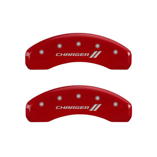 MGP Caliper Covers (F&R): Fits Dodge (06-20) w/ CHARGER Logo - Red