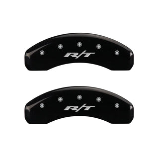 MGP Caliper Covers (F&R): Dodge Challenger / Charger / Magnum (05-23) - Black w/ Silver RT1 Logo