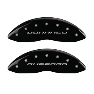 MGP Caliper Covers (FRONT AND REAR): Dodge Durango (07-09) / Ram 1500 (06-10) w/ Black Finish, Silver Characters, DURANGO Logo