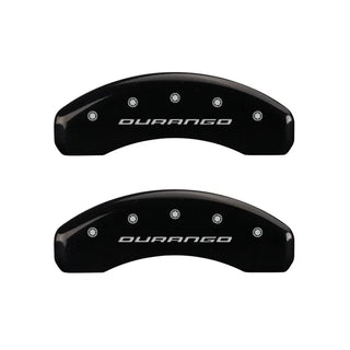 MGP Caliper Covers (FRONT AND REAR): Dodge Durango (07-09) / Ram 1500 (06-10) w/ Black Finish, Silver Characters, DURANGO Logo