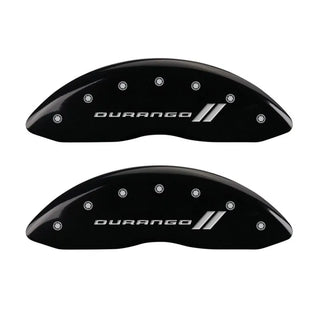 MGP Caliper Covers (FRONT AND REAR): Dodge Durango (07-09) / Ram 1500 (06-10) w/ Black Finish, Silver Characters, DURANGO Logo