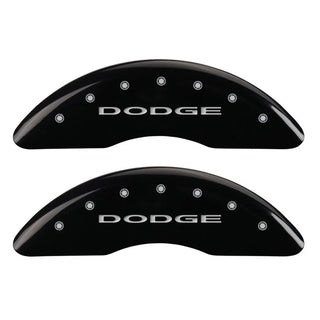 MGP Caliper Covers (FRONT AND REAR): Dodge Ram 2500 / Ram 3500 (2010) w/ Black Finish, Silver Characters, DODGE Logo
