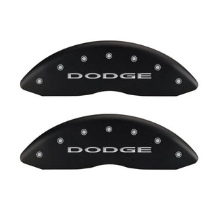 MGP Caliper Covers (FRONT AND REAR): Dodge Ram 2500 (2010) / Ram 3500 (2010) w/ Red Finish, Silver Characters, DODGE Logo