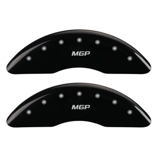 MGP Caliper Covers (FRONT AND REAR): Dodge Ram 2500 (2010) / Ram 3500 (2010) w/ Black Finish, Silver Characters, MGP Logo