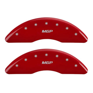 MGP Caliper Covers (FRONT AND REAR): Dodge Ram 2500 (2010) / Ram 3500 (2010) w/ Red Finish, Silver Characters, MGP Logo