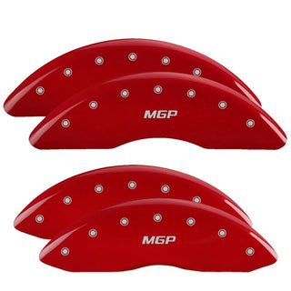 MGP Caliper Covers (FRONT AND REAR): Dodge Ram 2500 (2010) / Ram 3500 (2010) w/ Red Finish, Silver Characters, MGP Logo