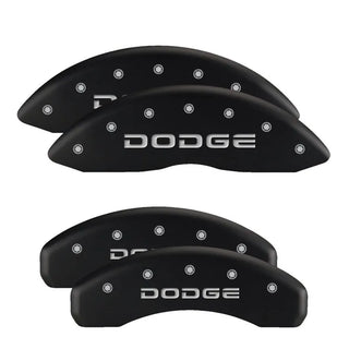 MGP Caliper Covers (FRONT AND REAR): Dodge Ram 2500 (2010) / Ram 3500 (2010) w/ Black Finish, Silver Characters, MOPAR Logo