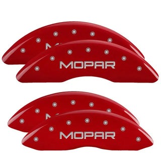 MGP Caliper Covers (FRONT AND REAR): Dodge Ram 2500 / Ram 3500 (2010) w/ Red Finish, Silver Characters, MOPAR Logo