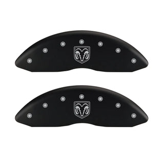 MGP Caliper Covers (FRONT AND REAR): Dodge Ram 2500 (2010) / Ram 3500 (2010) w/ Red Finish, Silver Characters, RAMHEAD Logo