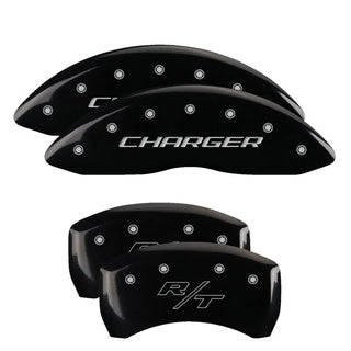 MGP Dual Piston Caliper Covers Charger RT Logo Black (F&R): 11-23 Charger R/T 5.7L HEMI