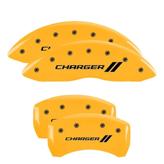 MGP Dual Piston Caliper Covers Charger Logo Yellow (F&R): 11-23 Charger 3.6L & 5.7L HEMI
